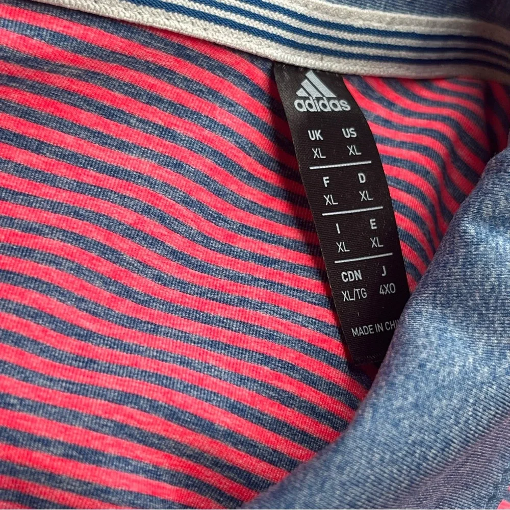 Adidas Men's Polo Striped Short Sleeve Shirt in Red and Blue Golf Polo‎